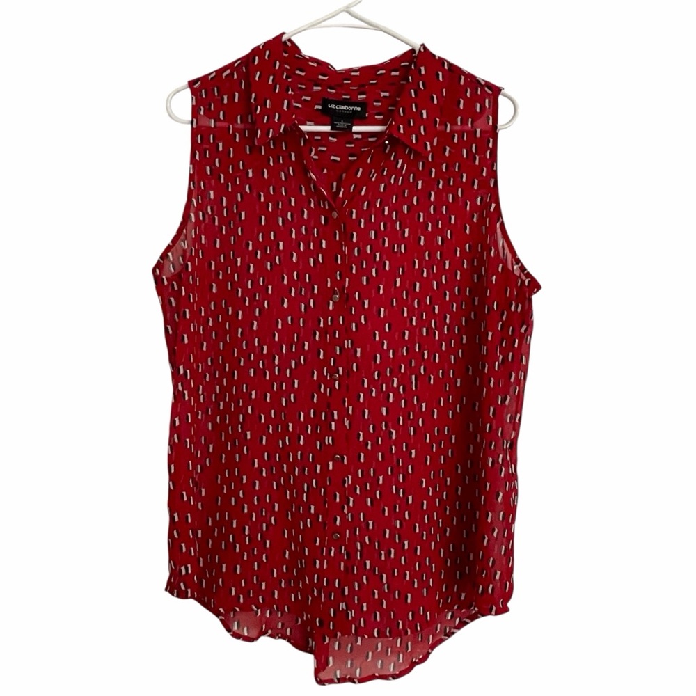 Liz Claiborne Sheer Red and Black Patterned Sleeveless Blouse - L